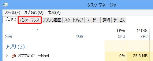 「パフォーマンス」タブをクリックします