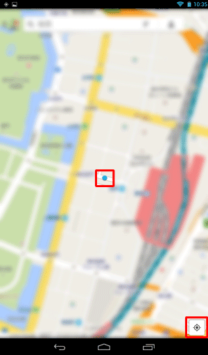 「マップ」アプリなど地図を起動し、画面右下の「現在地」ボタンをタップします