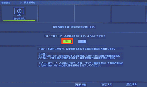 「はい」を選んで「決定」ボタンを押します