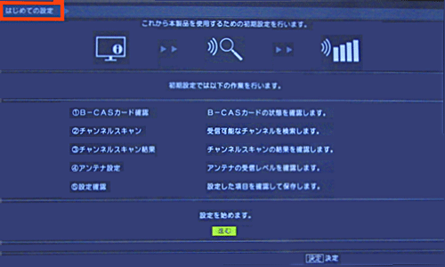 「はじめての設定」画面が表示されたら本体の「テレビ」ボタンを押し、「ぱっと観テレビ」を終了します