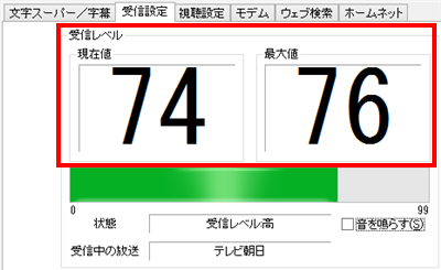 現在選択されている放送局のアンテナレベルが表示されます