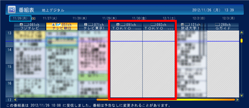 放送局名は表示されているが特定の放送局の番組表が表示されない場合