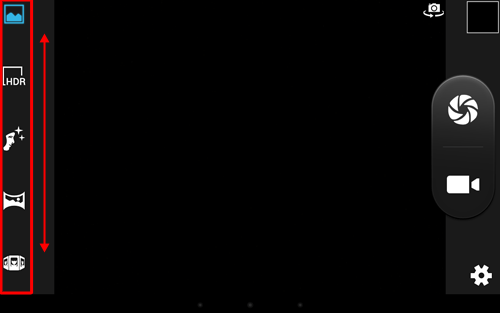 画面左側のアイコンを上下にスクロールしてモードを選択できます