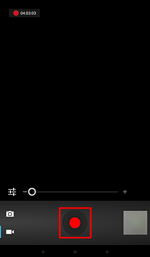 「撮影ボタン」をタップすると、ビデオ撮影が開始され、もう一度タップするとビデオ撮影が終了します