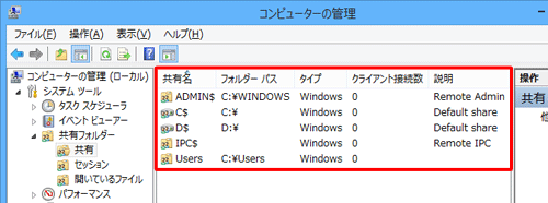 画面中央に、現在共有しているフォルダーが表示されます