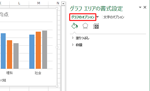書式を変更したい箇所に応じて、「グラフのオプション」または「文字のオプション」をクリックします