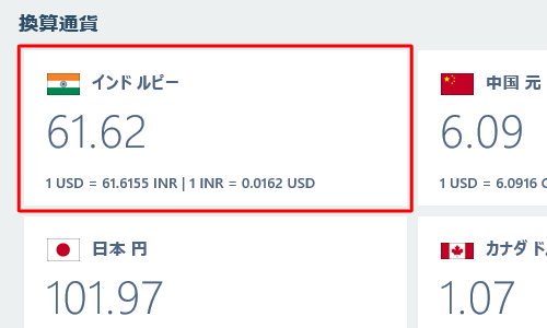 「換算通貨」欄に、追加した通貨が表示されたことを確認してください
