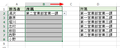 項目の全体が表示されていない場合は、セル自体を広げることで表示されます