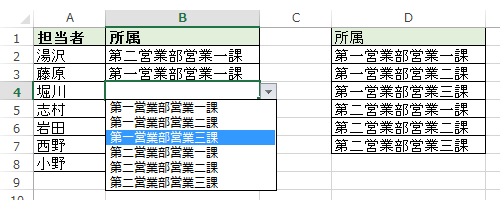 セルにドロップダウンリストから項目が入力されたことを確認してください