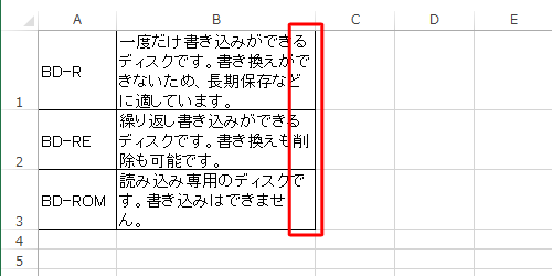 この時点で「OK」をクリックすると、文字列がセル内で折り返して表示されますが、各行の右端がそろわない場合があります