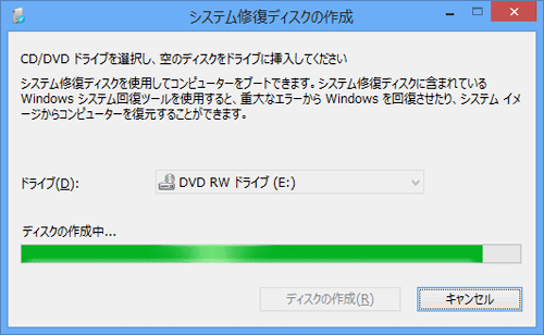 「ディスクの作成中...」と表示されたら、そのまましばらく待ちます