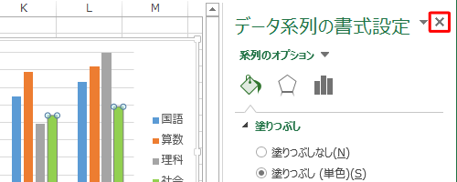 「データ系列の書式設定」の「閉じる」をクリックします