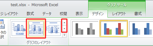 「グラフのレイアウト」の▲▼をクリックして、「レイアウト5」をクリックします