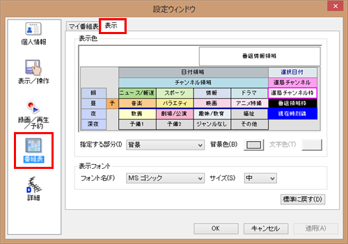 「番組表」をクリックし、「表示」タブをクリックします