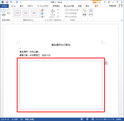 文書内に描画キャンバスが挿入されます