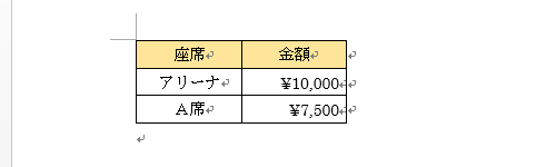 表中の文字位置が変更されたことを確認してください