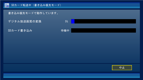 転送の進捗状況が表示されます