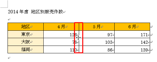 幅を変更したい列の境界線上にマウスポインターを合わせます