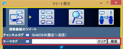 「テーマタグ」欄にハッシュタグやキーワード、ツイッターIDを入力すると、視聴中のチャンネルに関するツイートと同時に、テーマタグによって検索されたツイートも表示されます