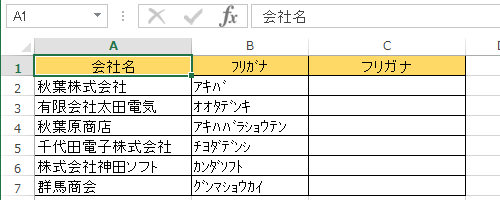 全角文字に変換したい値が入力されているデータを表示します