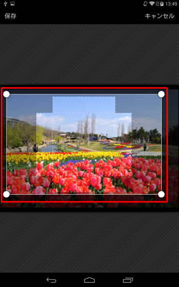 画像に表示された枠を上下左右に動かして、表示したい範囲を設定したら、画面左上の「OK」をタップします