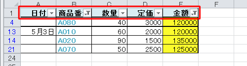 「フィルター」が設定されたファイルを開きます