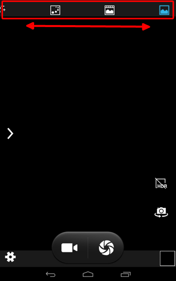 画面上部のアイコンを左右にスクロールしてモードを選択できます