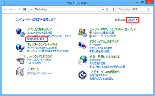 「表示方法」が「カテゴリ」になっていることを確認し、「問題の発見と解決」をクリックします
