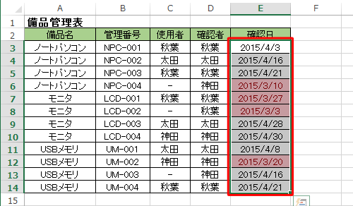 条件付き書式が設定されているセルを範囲選択します