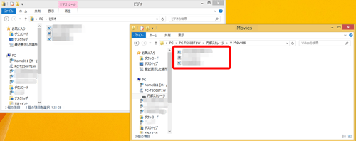 パソコン内の目的の動画ファイルが、タブレットの「Movies」にコピーされたのを確認します