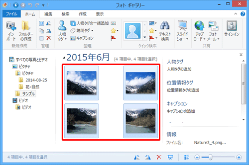 フォトギャラリーを起動し、写真の一覧からパノラマ写真の作成に使用したい写真をクリックします