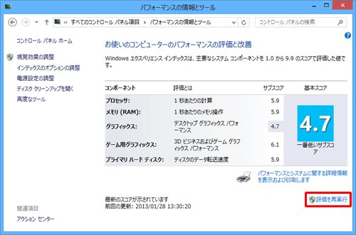 「評価を再実行」をクリックします
