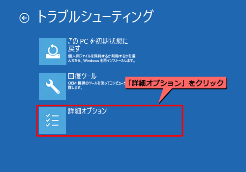 「詳細オプション」をクリックします