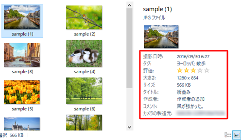JPEGファイルの詳細情報（一例）