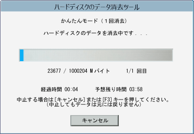 データ消去が終了するまで、しばらく待ちます