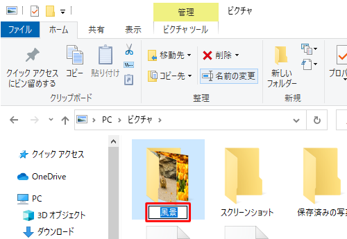 「F2」キーを押して、フォルダー名が反転表示されたことを確認します