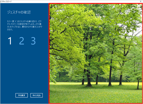 設定した3つのジェスチャを画像上で順に入力します