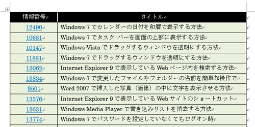 複数ページにまたがる表を作成します