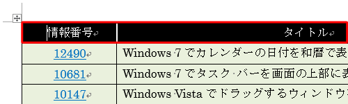 表のタイトル行をクリックします