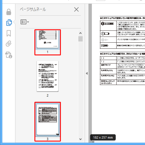 表示されたページサムネールから、印刷したいページをキーボードの「Ctrl」キーを押しながらクリックします