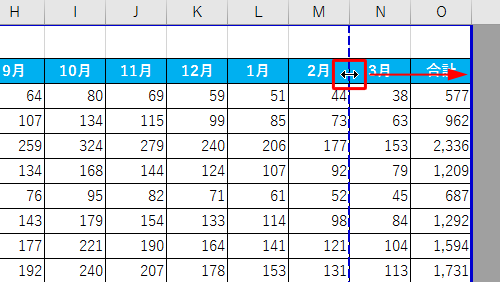 改ページの位置を変更するには、表示したいセルまで破線をドラッグします