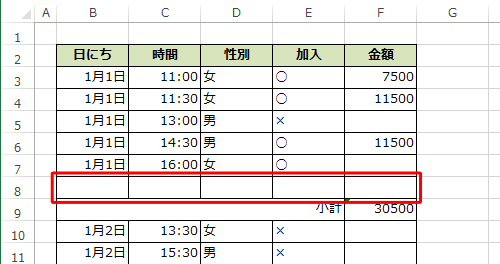 リストとリストの間に空白行がある場合