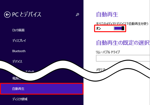 「自動再生」をクリックし、「すべてのメディアとデバイスで自動再生を使う」をクリックして「オン」に設定します