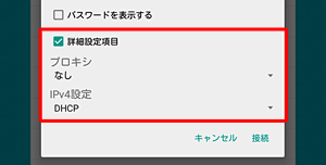 「詳細設定項目」にチェックを入れると、ワイヤレスネットワークの詳細設定を確認・変更できます