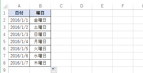 入力した日付に対する曜日が表示されたことを確認してください