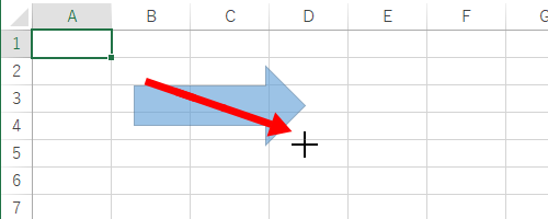 マウスポインターが「＋」に変わったことを確認し、図形を挿入したい場所でクリックするか、ドラッグして描画します
