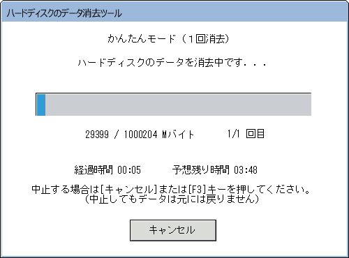 データ消去が終了するまで、しばらく待ちます