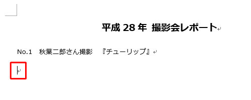 写真を挿入したい場所にカーソルを移動します