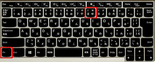 Windowsタブレットの場合は、「Fn」キーと「8」キーを同時に押します