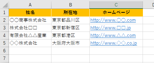 複数のハイパーリンクが設定されているデータを表示します